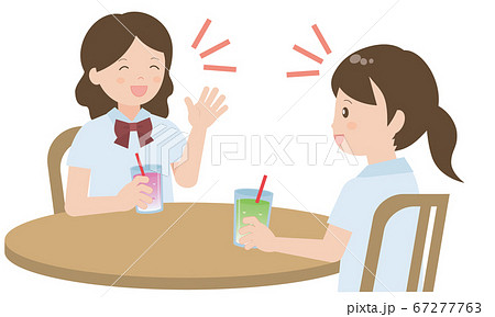 カフェでおしゃべりする女子学生のイラスト素材