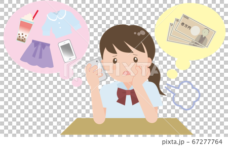 スマホを見ながらため息をつく女子学生 67277764