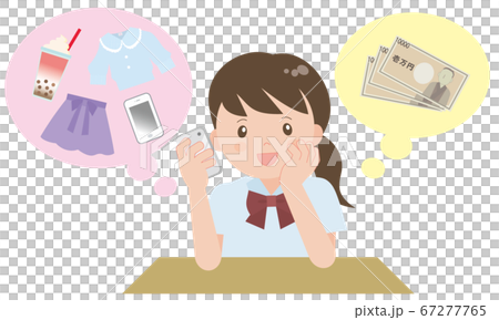 スマホを見ながら妄想する女子学生 スマホを見ながら妄想する女子学生 67277765