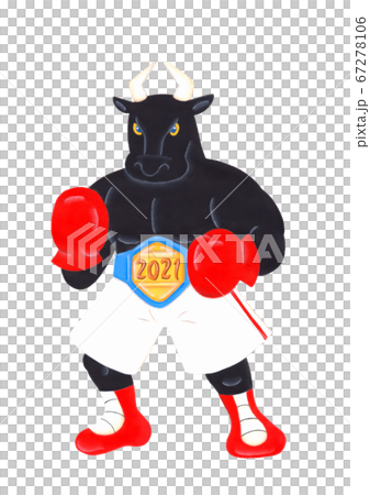丑年年賀状素材・ボクシングをする黒い牛 丑年年賀状素材・ボクシングをする黒い牛 67278106