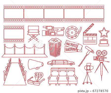 映画モチーフイラストセット 線画のイラスト素材