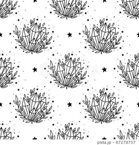 Seamless Pattern Mystical moon with crystal and stars. Stars, constellations, moon, crystals. 67278757