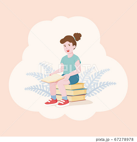Happy little girl reading a book. Flat vector illustration. 67278978