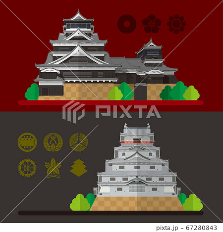 日本の城 熊本城と唐津城の素材イラストのイラスト素材