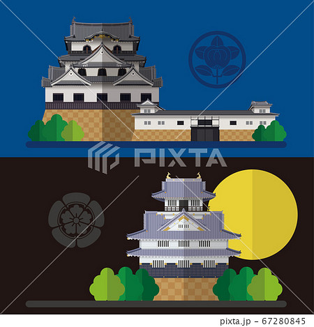 日本の城 彦根城と岐阜城の素材イラストのイラスト素材