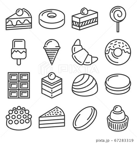 Confectionery and Sweet Pastry Icons Set. Line Style Vector 67283319