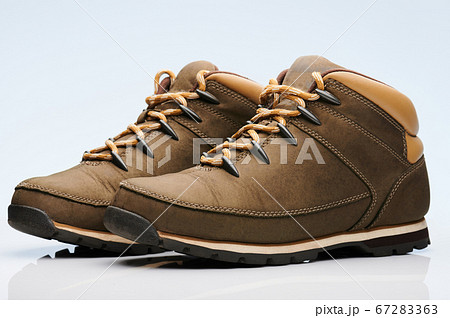 Laced brown hiking shoesの写真素材 [67283363] - PIXTA