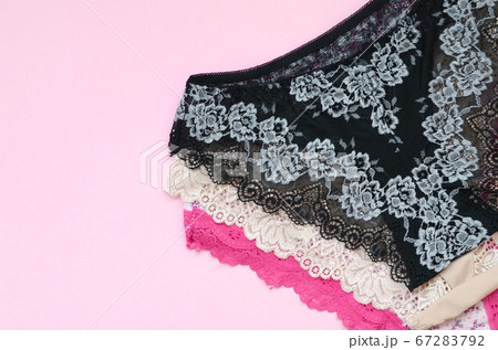 White, black and pink women underwear with lace on 67283792