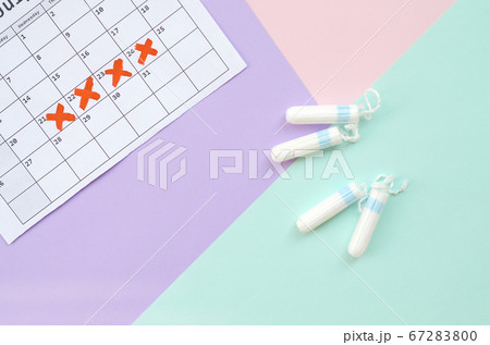 Flat lay composition with calendar and menstrual Flat lay composition with calendar and menstrual 67283800