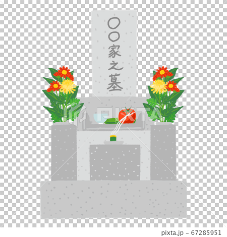 お花や線香が供えられたお墓 お墓参りのイラスト素材 お花や線香が供えられたお墓 お墓参りのイラスト素材