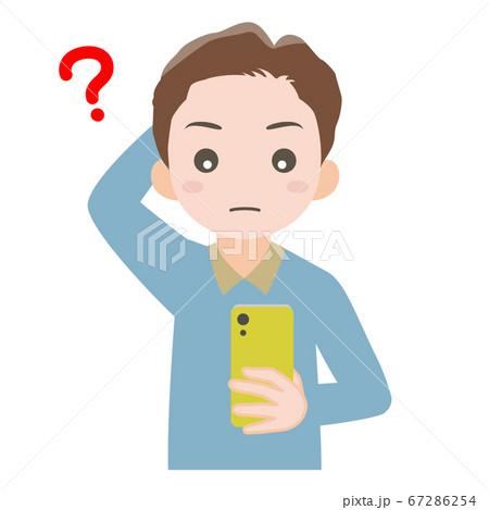 スマホを見て疑問を感じている男性 スマホを見て疑問を感じている男性 67286254
