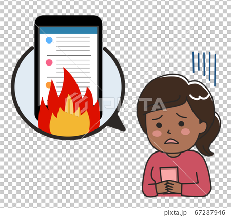 Snsで炎上して困っている女性 イラストのイラスト素材