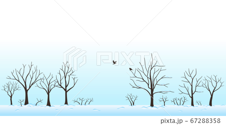 雪の積もった木々と鳥 風景 冬の景色のイラスト素材