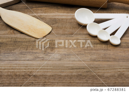 Wood bakery tool on wood table 67288381