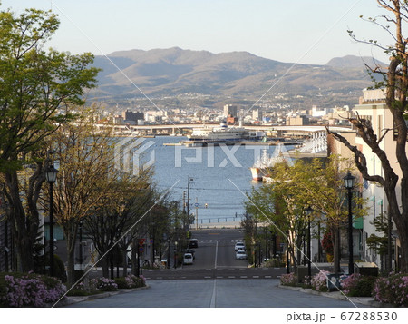 坂道の上から見る函館港 67288530