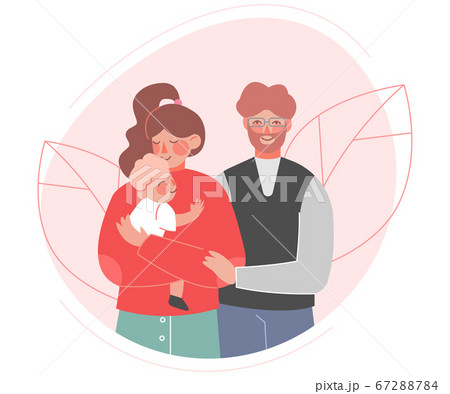 Happy Family, Father, Mother and Their Baby Hugging and Smiling Together Flat Style Vector Illustration 67288784
