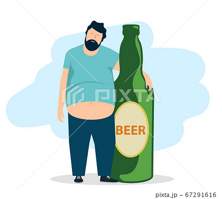 The concept of drunkenness. Drunk fat man hugs a The concept of drunkenness. Drunk fat man hugs a 67291616