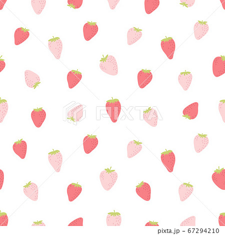 Cute seamless pattern with pink strawberries. Natural summer print with berry, fresh fruits in hand drawn style. Colorful vector strawberry background. 67294210