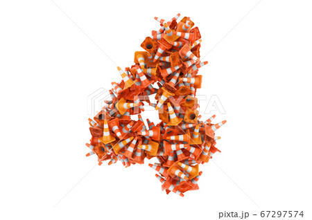 Number 4 from traffic cones, 3D rendering Number 4 from traffic cones, 3D rendering 67297574
