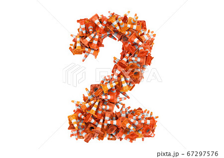 Number 2 from traffic cones, 3D rendering Number 2 from traffic cones, 3D rendering 67297576