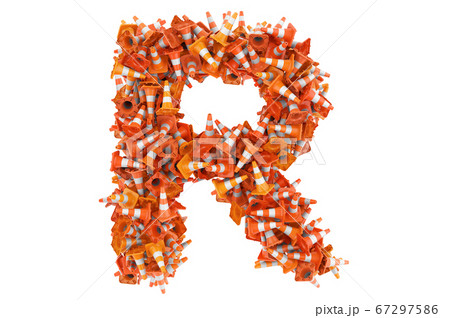 Letter R from traffic cones, 3D rendering Letter R from traffic cones, 3D rendering 67297586