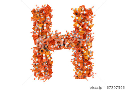 Letter H from traffic cones, 3D rendering Letter H from traffic cones, 3D rendering 67297596