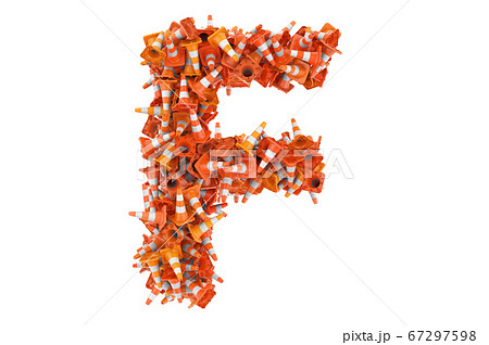 Letter F from traffic cones, 3D rendering Letter F from traffic cones, 3D rendering 67297598
