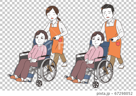 高齢女性に疲れながら介護するヘルパー 67298052