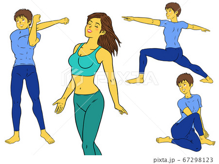 フィットネスインストラクターの男女4ポーズ 67298123