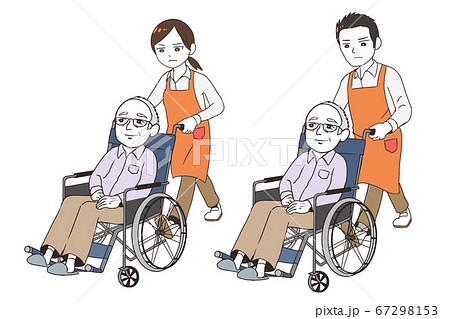 高齢男性に不満を持ちながら介護するヘルパー 67298153