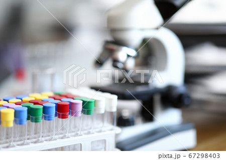 Empty blood collection flasks stand in laboratory Empty blood collection flasks stand in laboratory 67298403