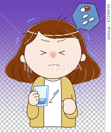 苦い薬を飲む女性 67299550