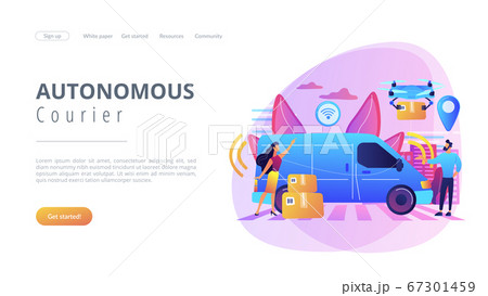 Autonomous courier concept landing page. Autonomous courier concept landing page. 67301459