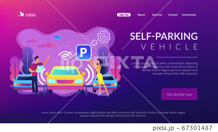 Self-parking car system concept landing page. Self-parking car system concept landing page. 67301487