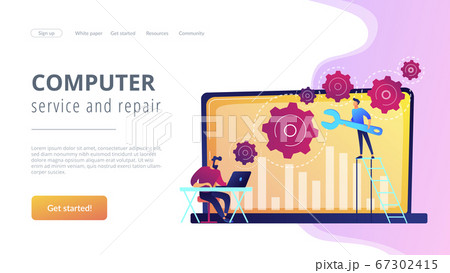 Computer troubleshooting concept landing page. 67302415