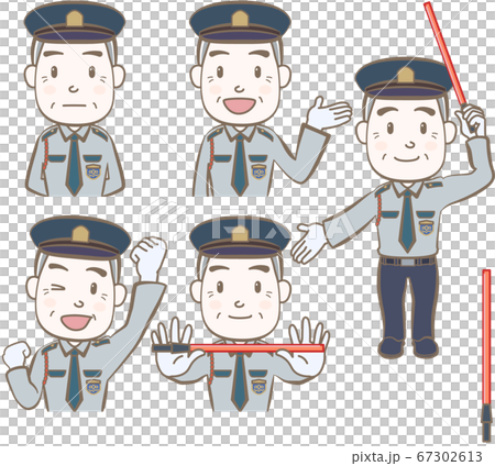 表情や仕草のセット シニアの警備員 男性 Aのイラスト素材