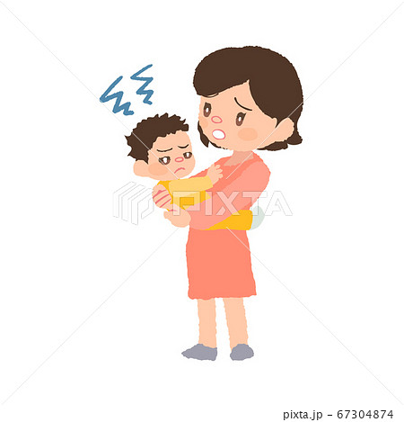 抱っこを嫌がる赤ちゃん 発達障害 とお母さんのイラストのイラスト素材