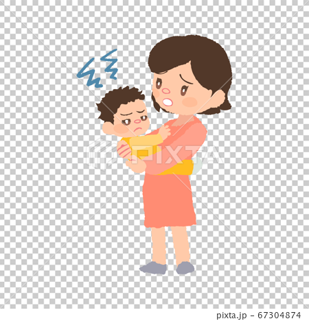 抱っこを嫌がる赤ちゃん 発達障害 とお母さんのイラストのイラスト素材