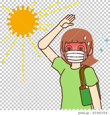 A woman who is likely to have heat stroke with strong sunlight and a mask 67305354