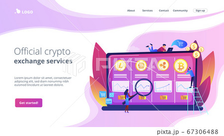 Cryptocurrency trading desk concept landing page 67306488