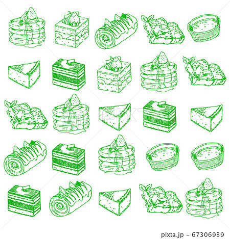 ケーキ 柄の線画いらすと 緑のイラスト素材