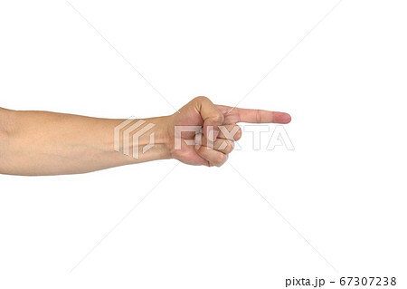 中年男性の握った手と指さしポーズの写真素材