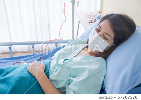 Asian woman is sick has a high fever, sneezing, is Asian woman is sick has a high fever, sneezing, is 67307520