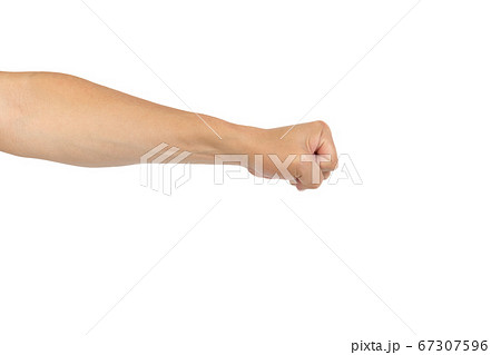 中年男性の手のポーズ 握りこぶしの写真素材