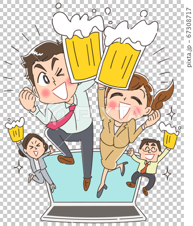 リモート・オンライン飲み会する会社員 67308717