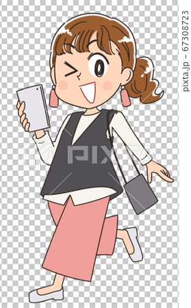 買い物 お出かけする若いオシャレな女性のイラスト素材