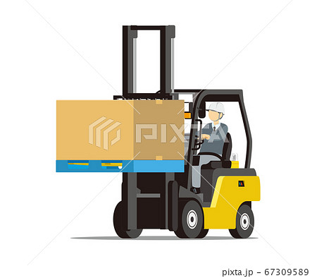 荷物を運ぶフォークリフト 斜め前向き Forklift Truckのイラスト素材