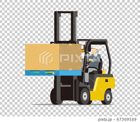 荷物を運ぶフォークリフト 斜め前向き Forklift Truckのイラスト素材