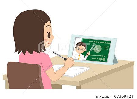 タブレットで勉強する女子学生 オンライン授業 オンライン学習 イラスト タブレットで勉強する女子学生 オンライン授業 オンライン学習 イラスト 67309723