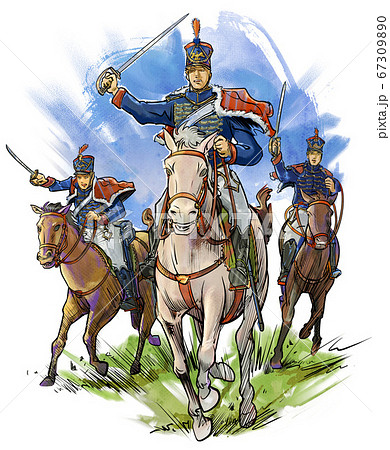 ナポレオン時代の騎馬軍団-白馬の指揮官-背景付き 67309890